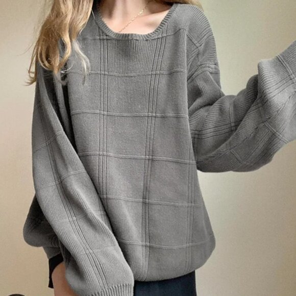 NWT Commense Glen Check Knit Oversized Sweater - Picture 6 of 8